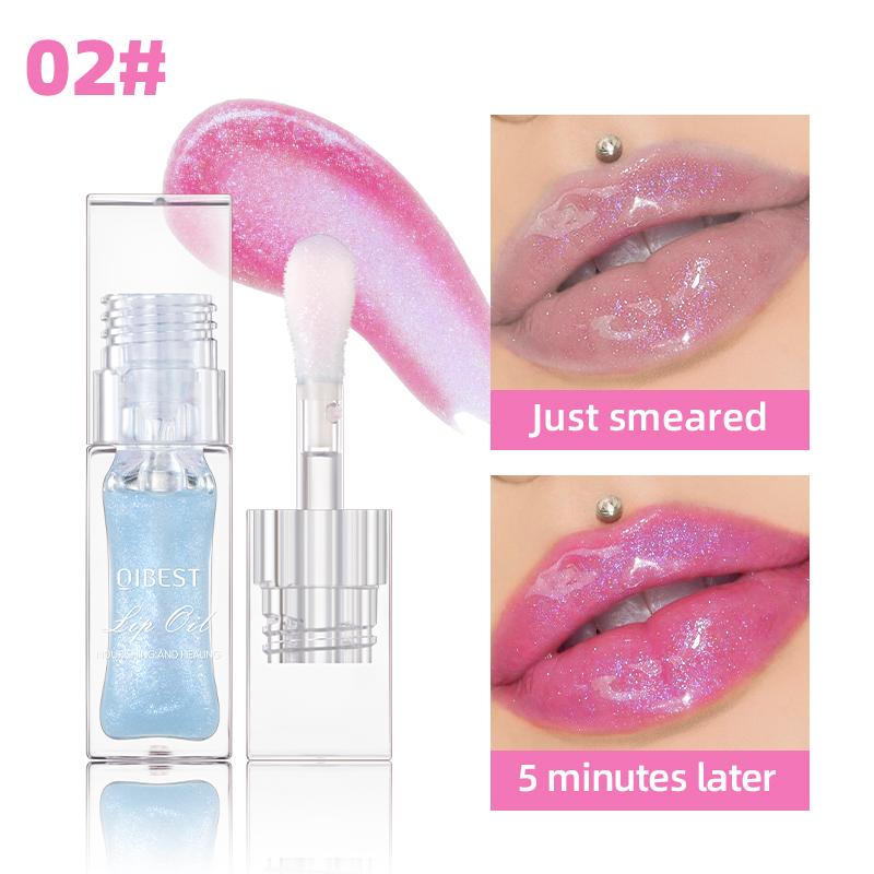 QIBEST 1pc Temperature Change Lip Oil Lipgloss Moisturizing Lasting Pink Clear Lip Glaze Pearlescent Lipgloss Makeup