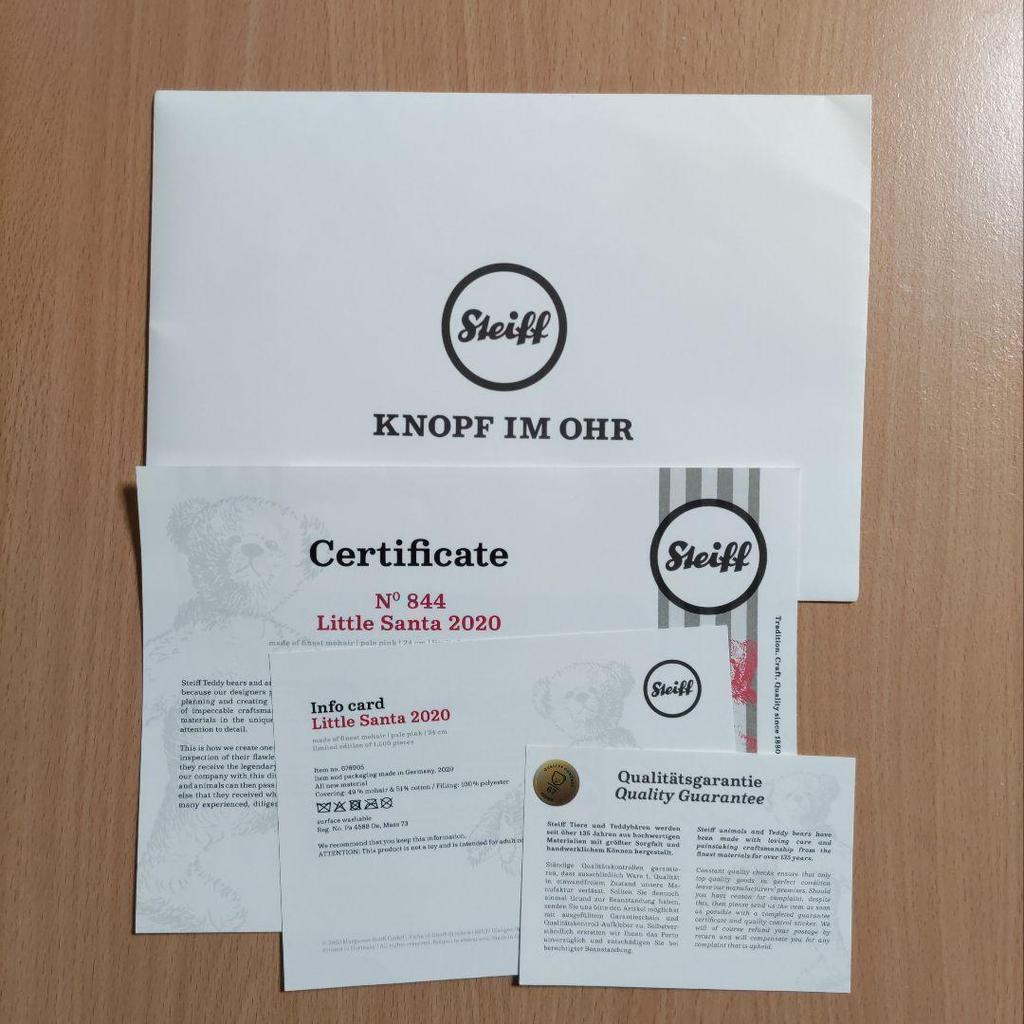 [USED] Steiff Japan Exclusive Teddy Bear Little Santa 2020 Plush Toy