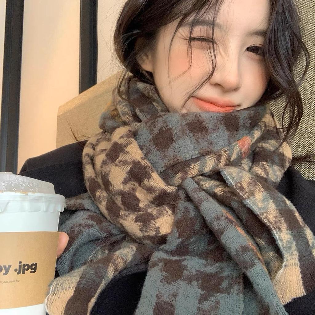 Tonglu Scarf Women's Houndstooth Shawl Dual-purpose Korean Version Versatile Warm New Winter Senior Student Scarf