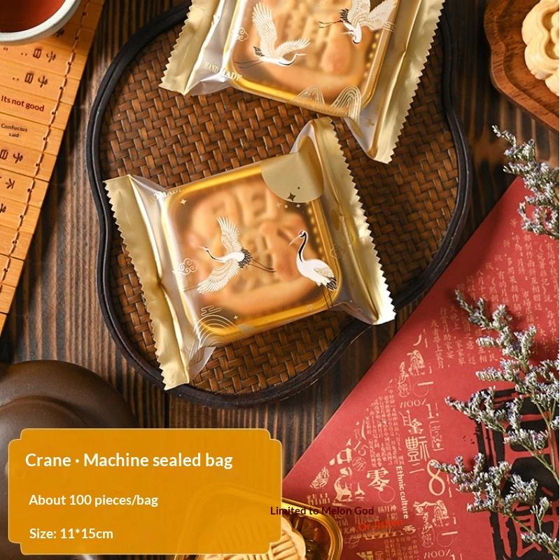 100Pcs Sealable Mooncake Packaging Bags Adorable Rabbit Prints Food Grade for Mid-Autumn Festival Baking Store Gift Packaging Use