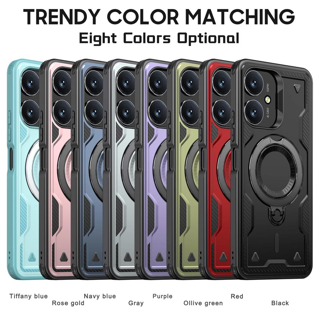 For Xiaomi Redmi 13C 12C 11A Poco C65 C55 4G Case Military Armor Shockproof 360° Rotating Ring Stand TPU Plastic Phone Cover