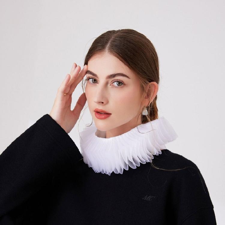 Renaissance Collar Elizabethan Mesh Ruffled Neck Collar Shawl Wrap Detachable False Collar Necklace for Women and Girls