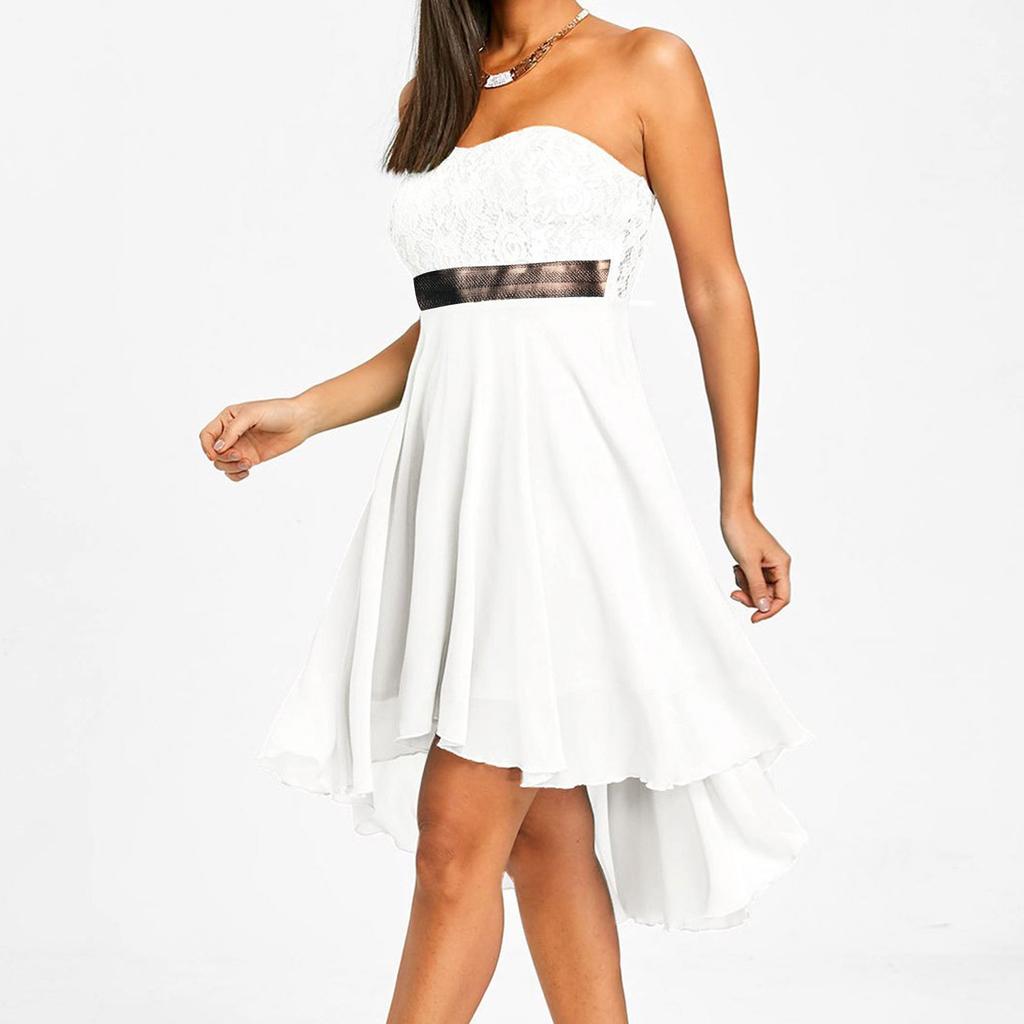 Women Party Full Dress Off Shoulder Waist Chiffon Bandeau Irregular Dress