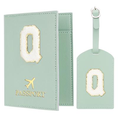 Travel Passport Luggage Tag Set with Initial Passport Cover and Alphabet Chenille Letter Travel Wallet Bag Suitcase Identifier for Women and Family