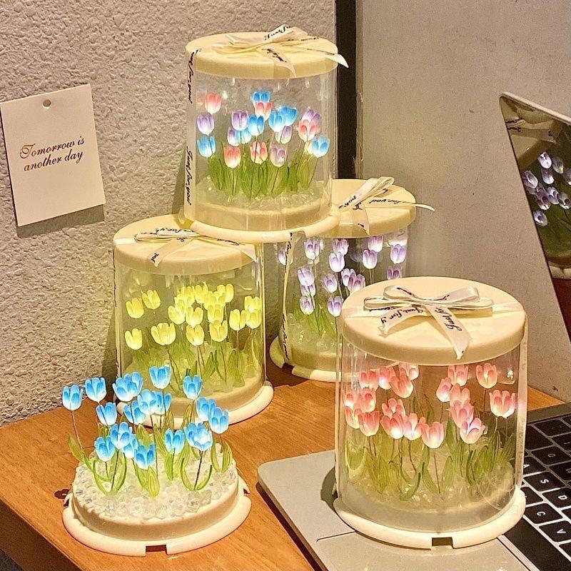 Cake Tulip Nightlight Gifts DIY Material Pack Creative Valentine's Day Gift Handmade Tulip Decoration Cake Box Gift Bag Set