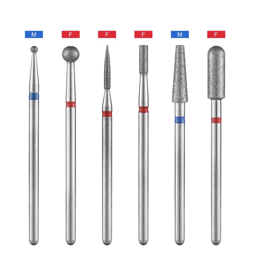 6pcs Nail Dill Bits Diamond Milling Cutter for Manicure 3/32" Burr Electric Nail File Cuticle Remover Tool