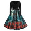 Women's Vintage V-Neck Dress with Halloween Print for Casual Fall Outings