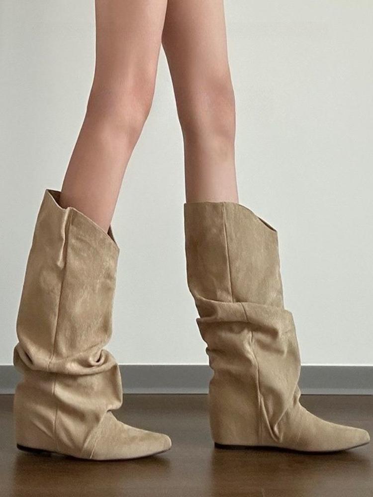 Fashion Khaki High Heels Pointed Toe Long Boots for Women Spring Autumn Trend 2025 Comfortable and Elegant Knee High Shaft Shoes Woman