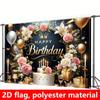 2D Schwarz Gold Happy Birthday Kulisse, Elegante Blumige Kuchen & Krone Party Hintergrund