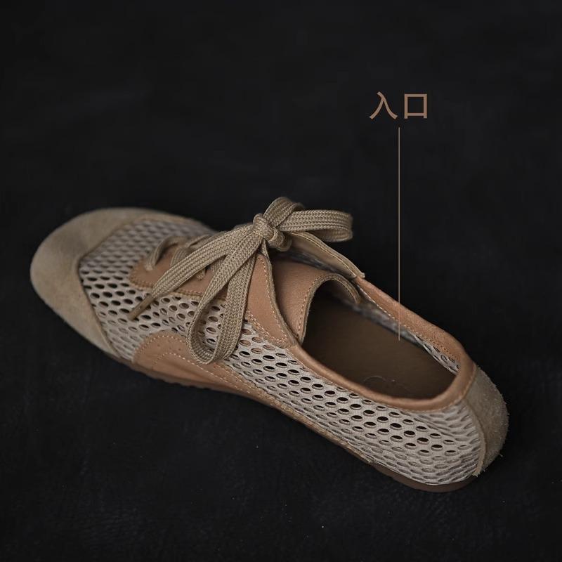 Cowhide version breathable mesh mesh casual shoes women's flat shoes new summer comfortable women