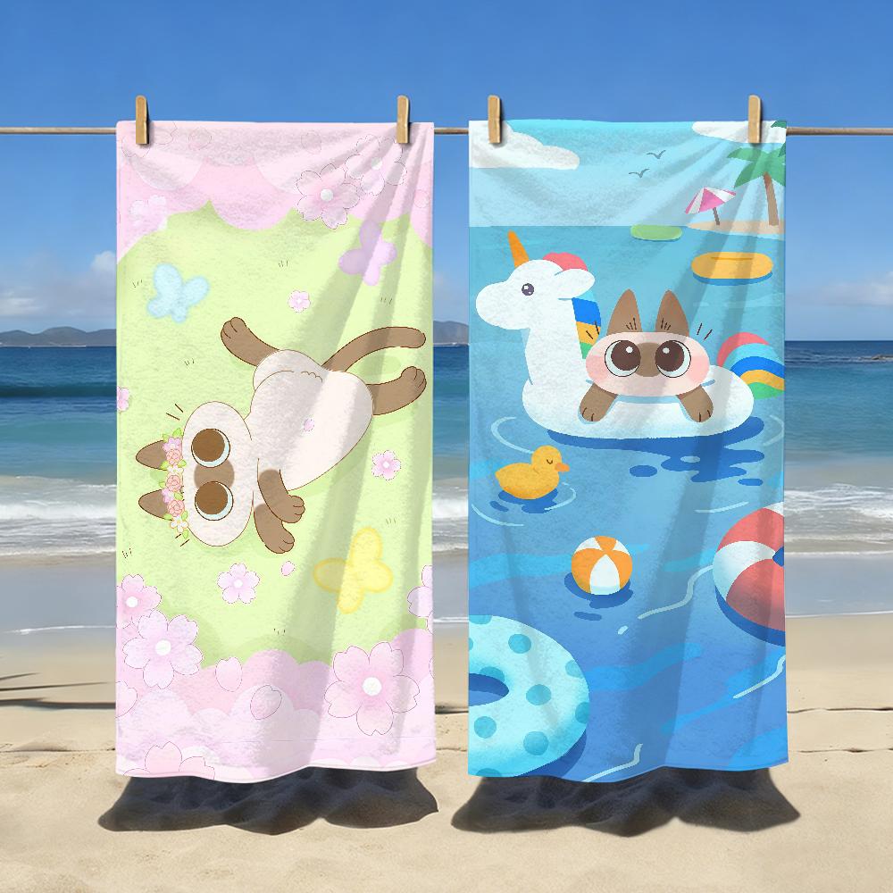 Kawaii A-Azuki Siamese Cat Towel Sports Quick Dry Travel Camping Gear Sandproof Soft Light Large Beach Towel
