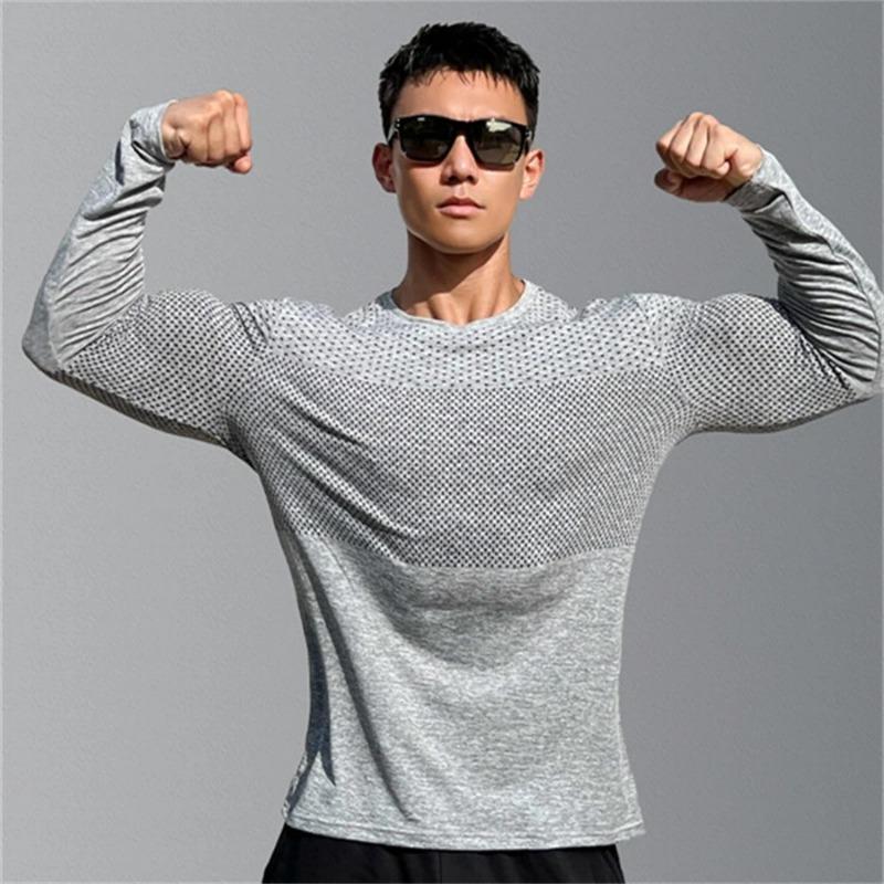 Men's Sport Long Sleeve Tops Quick Dry Fitness T-shirts Bodybuilding Gym Tees Casual Skinny Elastic Breathability Men Sportswear