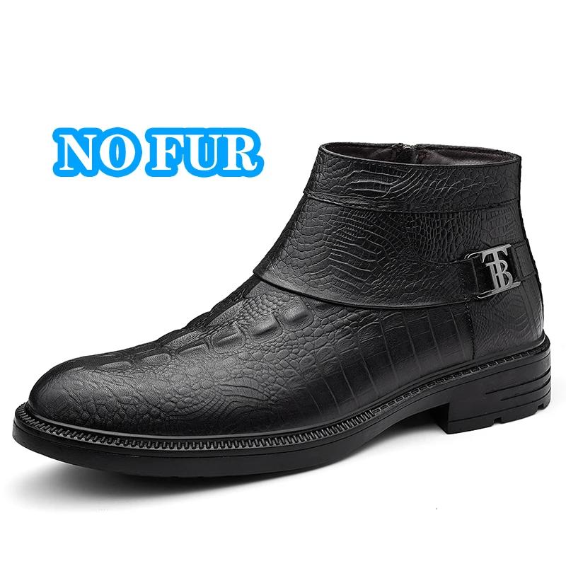 Brand Genuine Leather Men s Boots Retro Handmade Ankle Boot Plush Warm Winter Boots for Men High Top Chelsea Boot Business Boots 38