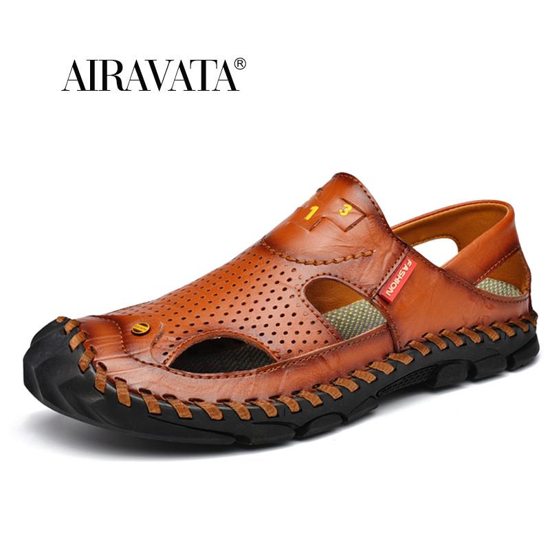 

Новые мужские повседневные нескользящие сандалии универсальные уличные деловые сандалии дышащая летняя обувь 46 коричневый