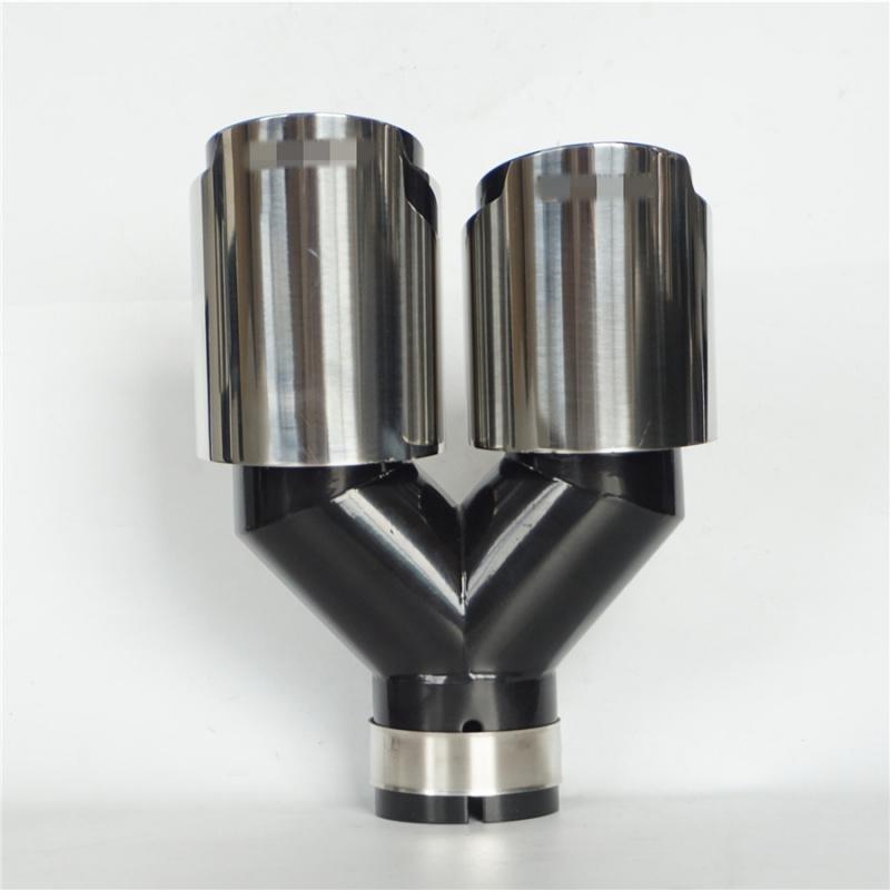 Universal Left 63mm Inlet 89mm Outlet Glossy Chrome Car SUV Dual Exhaust Pipe