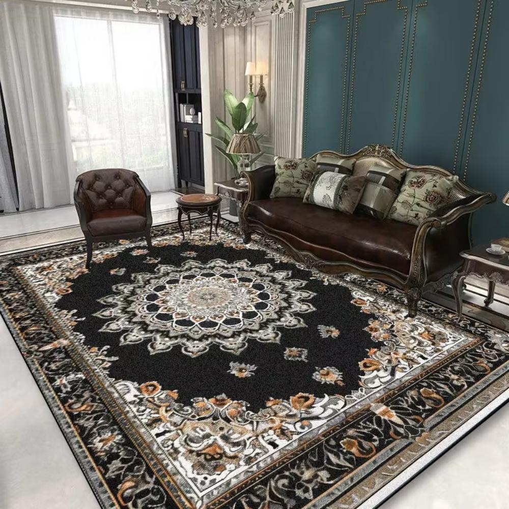 Elegant Black Printed Area Rug Living Room Floor Carpet Bedroom Sofa Mat Kitchen Dining Table Cover European Luxury Welcome Mat