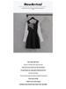 French Retro A-line Black Dress with Mesh Splicing & Long Sleeves