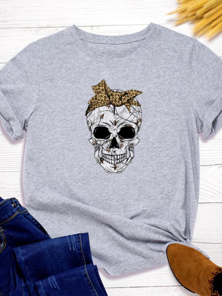 Skull Head Print Women T Shirt Short Sleeve O Neck Loose Women Tshirt Ladies Tee Shirt Tops Clothes Camisetas Mujer