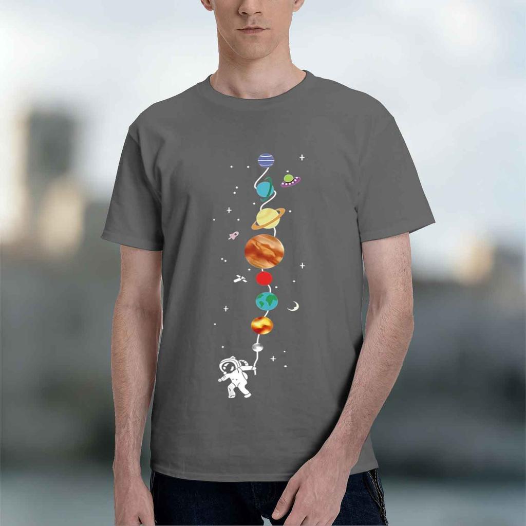 2026 New Model Unisexs 100 Pure Cotton Summer Loose Size Astronaut Planet Pattern Print Casual Comfortable Round Neck Short Sleev