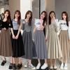 Women Vintage Solid Color JK Long Skirts Girls Elegant Comfortable Leisure Dress Female Sweet A Line Zipper Pleated Skirts