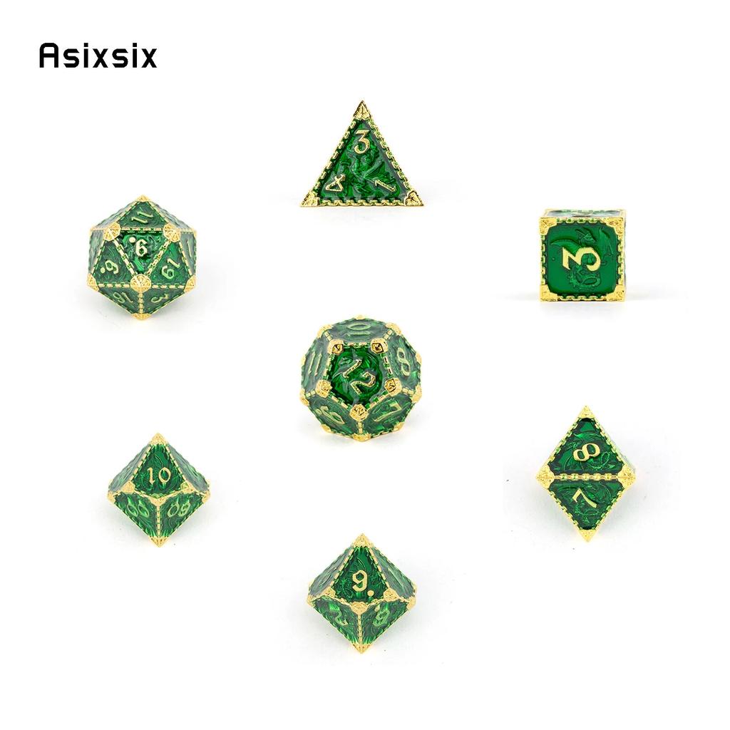 7 Pcs Green Yellow Dragon Metal Dice Solid Metal Polyhedral Dice Set Suitable for Role-Playing RPG  Board Game Card Game