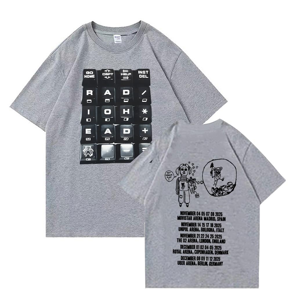 ZheXiong TEE Radiohead 2025 Zwarte Tour T-shirt Mode Rockband T-shirts Mannen Vrouwen Katoen Losse Tops Streetwear Zomer Korte Mouw Kleding 2XL