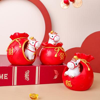 2026 Décoration Nouvel An Chinois Cheval Rouge Enveloppe Rouge Ornement de Bureau en Résine Figurine de Cheval Chanceux Mignonne Richesse Fortune Décoration Maison Bureau