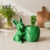 Small Desktop Planter 3D Printed Bunny Hugging Succulents Planter, Cute Rabbit Flower Pot with Embossed Ornament Floral Body, Mini Desk Decor