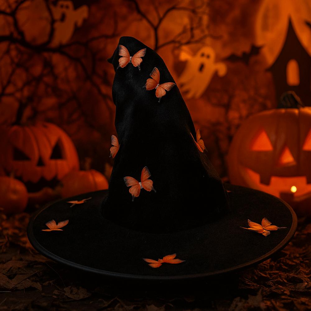 Colorful Butterfly Wizard Cap Velvet Halloween Black Cap Halloween Witch Hat Halloween Party