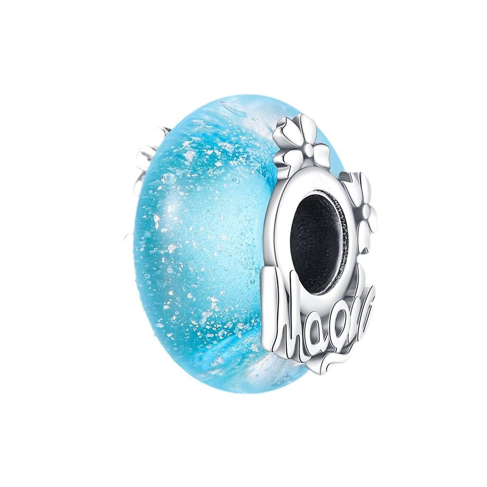 Náhrdelník náramek královna měděný stříbrný korálek se světelným glazovaným korálkem