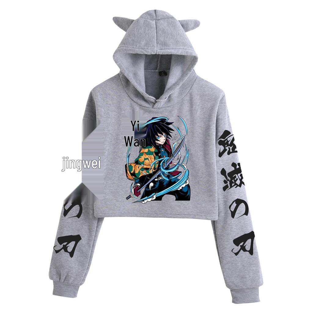 Demon Slayer Kimetsu no Yaiba Women's Cat Ear Crop Top Hoodie