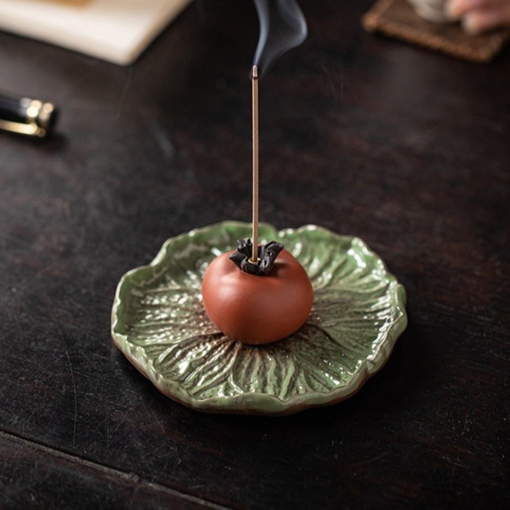 Ceramics Lotus Tabletop Incense Base Zen Chinese Style Lotus Censer Holder Yoga Meditation
