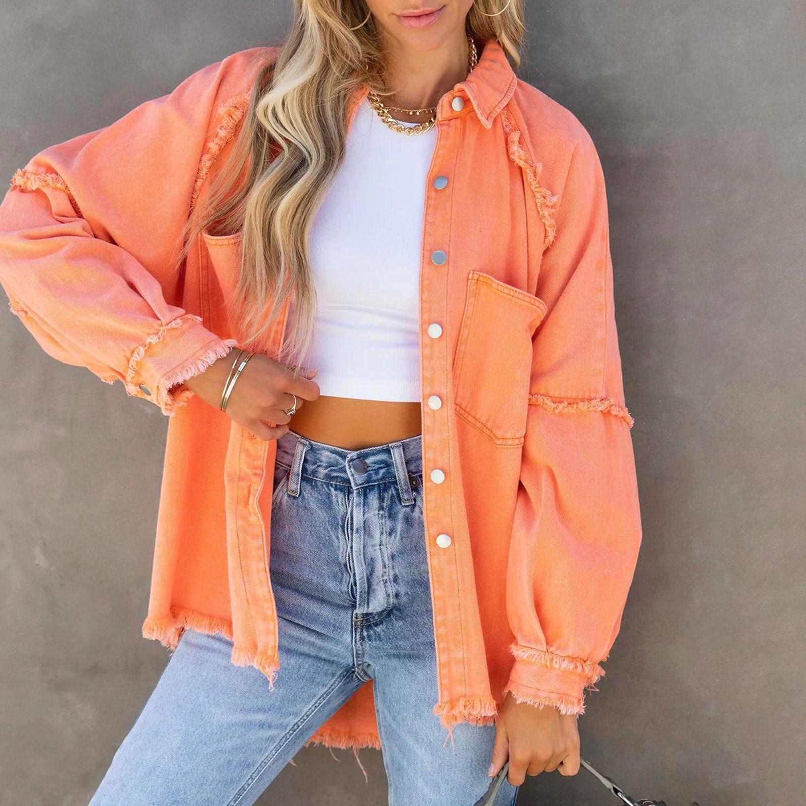 

Жіноча повсякденна поношена джинсова куртка з китицями з дірками S помаранчевий