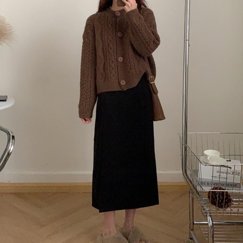 Korean Style Lazy Twist Knit Cardigan Short Round Neck Sweater Coat