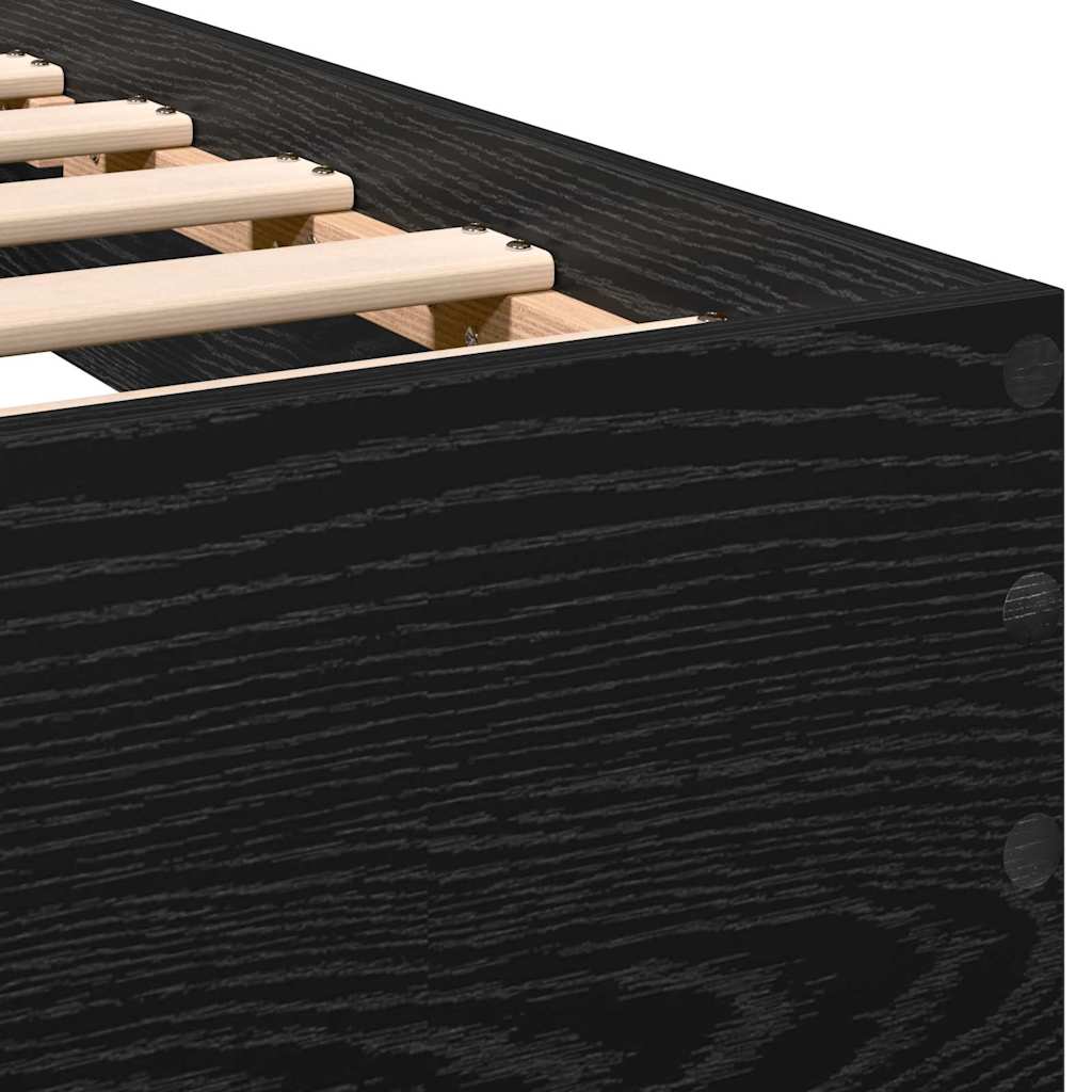 Bed Frame in Black Oak Look 193 x 125 x 70 cm Particleboard