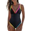 1011 Badeanzug Europäischer und Amerikanischer Neuer Kontrastfarbiger Träger-Badeanzug Einteiler Damen Bikini