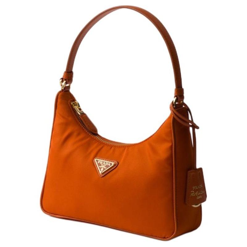 Prada Re-Edition 2005Re-Nylon Enamel Metal Triangle Logo Polyamide Shoulder Bag Mini Women's Papaya