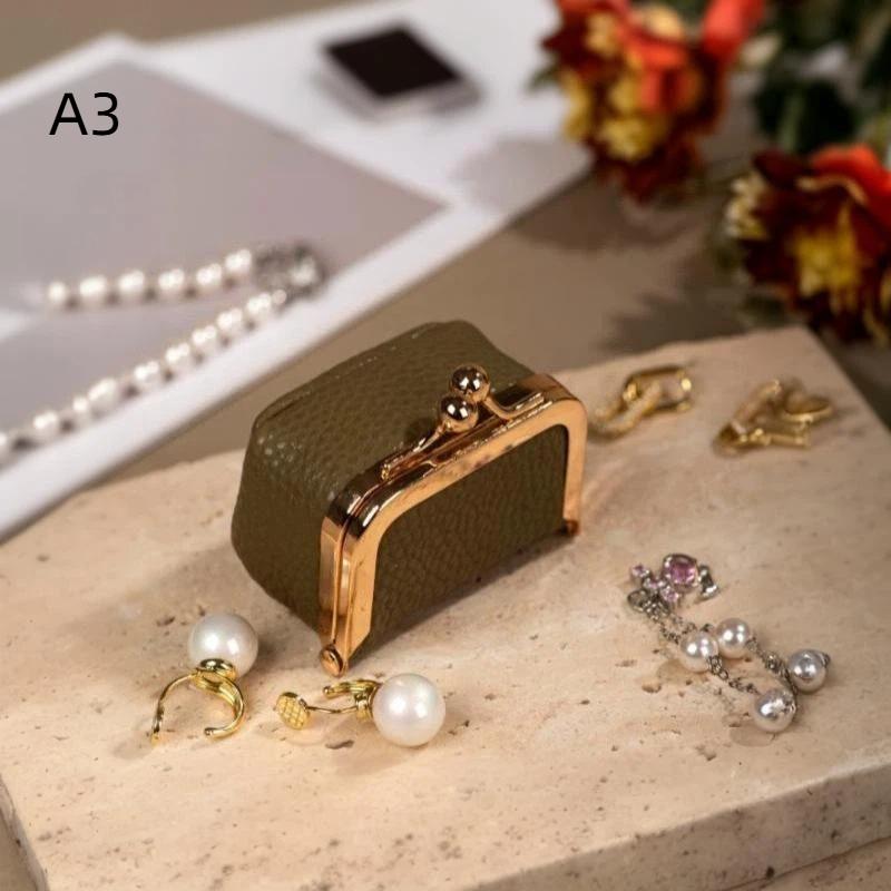 1Pcs Portable Polka Dot Kiss Lock Coin Purse Pu Leather Square Multifunctional Bag For Small Items Jewelry Earrings Storage Box
