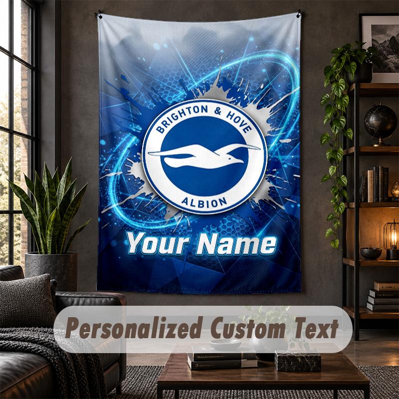 Wall Tapestry Brighton & Hove Albion Football Print Custom Name Text Wall Hanging Home Decor