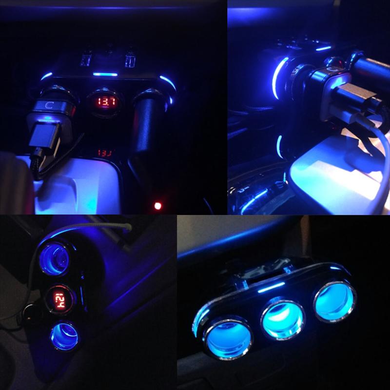 Dual USB Port 3 Way Auto Car Cigarette Lighter Socket Splitter Charger Plug Adapter DC 5V 1A+2.1A for All Phone PC Ipad