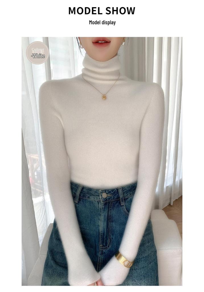 Autumn/Winter Women's Slim Fit High Neck Cashmere Knit Long Sleeve Pullover