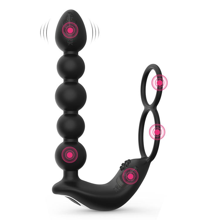 Anal Plug with Ring and Bead Rechargeable Vibrator Waterproof Prostate Massager, Ejaculation Enhancement Erection Longer, 3 Powerful Motors