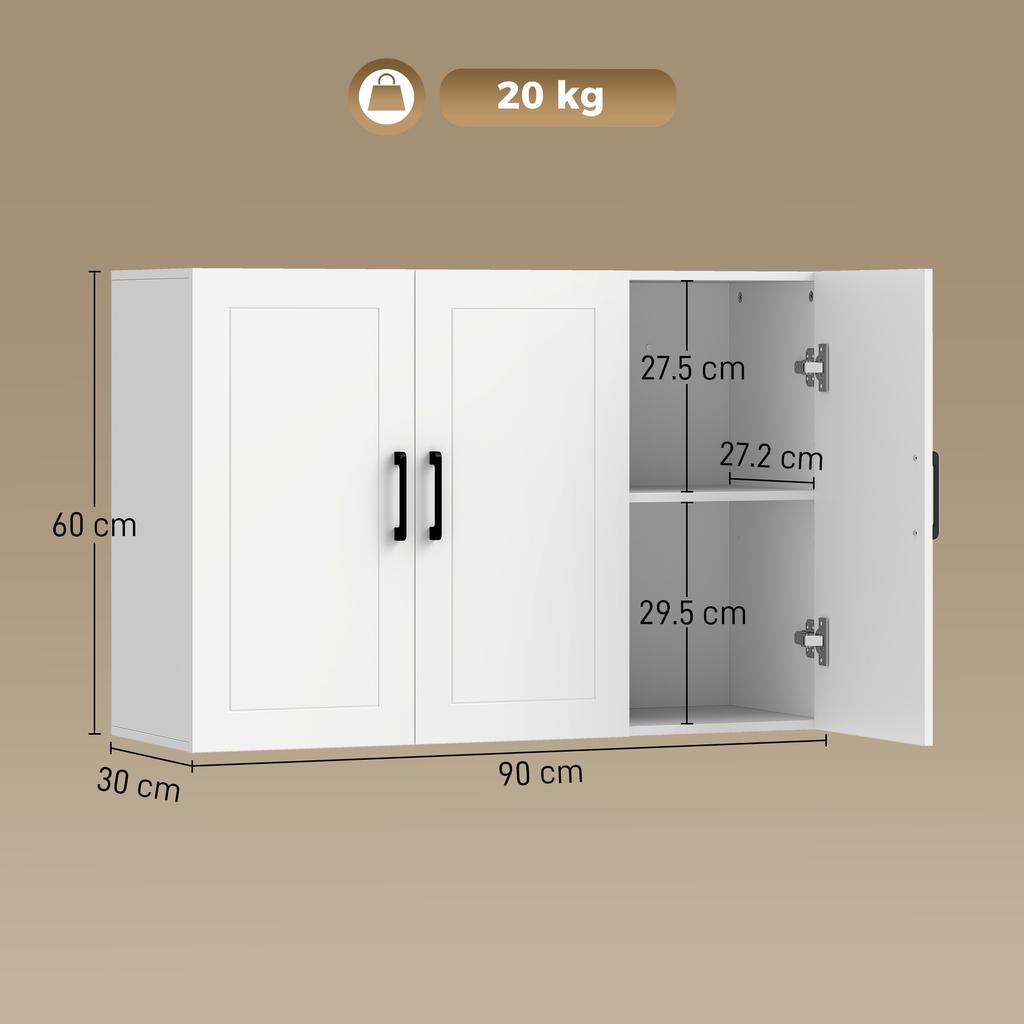 Bathroom Wall Cabinet, Wall Mounted Bathroom Cabinet, Over the Toilet Space Saver with Adjustable Shelves, White
