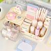 2024 New Desktop Storage Box Organizer Cute Bear Handle Drawer Type Desk Organizer Multi-grid Pen Holder with Kawaii Stickers