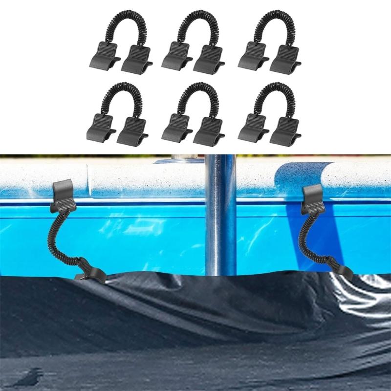 6Pcs Solar Pool Cover Clips with Spring Rope Strong Grip Swimming Pool Cover Clips Fastener Easy To Installation