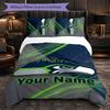 Seattle Seahawks Benutzerdefinierter Name Text Bettwäsche-Set, 1 Bettbezug & 2 Kissenbezüge Personalisierte Schlafzimmer-Geschenk