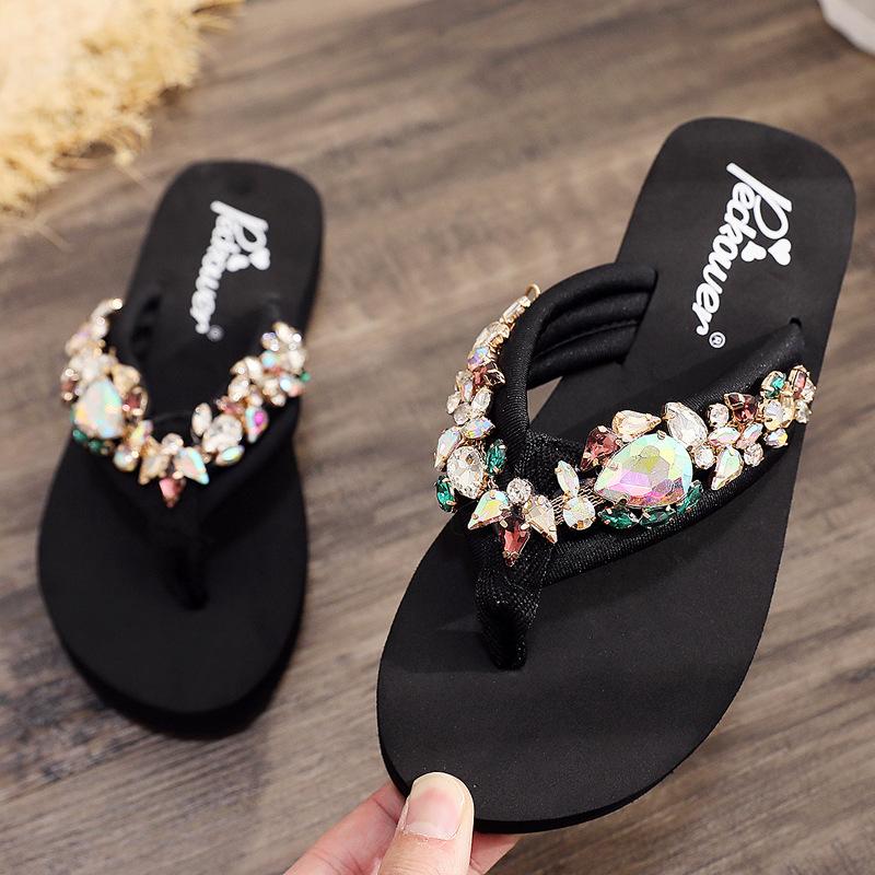 Fashion Rivet Big Size Beach Shoes Rubber Flip Flops Woman's Slippers Slides Low Sabot Hawaiian 2025 Flat Cotton Fabric Metal Decoration