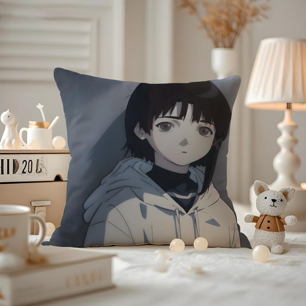 Anime EExperiments LLain Kissenbezug Milbendichter Kissenbezug Versteckter Reißverschluss seidiger kurzer Plüsch Sofakissenbezug