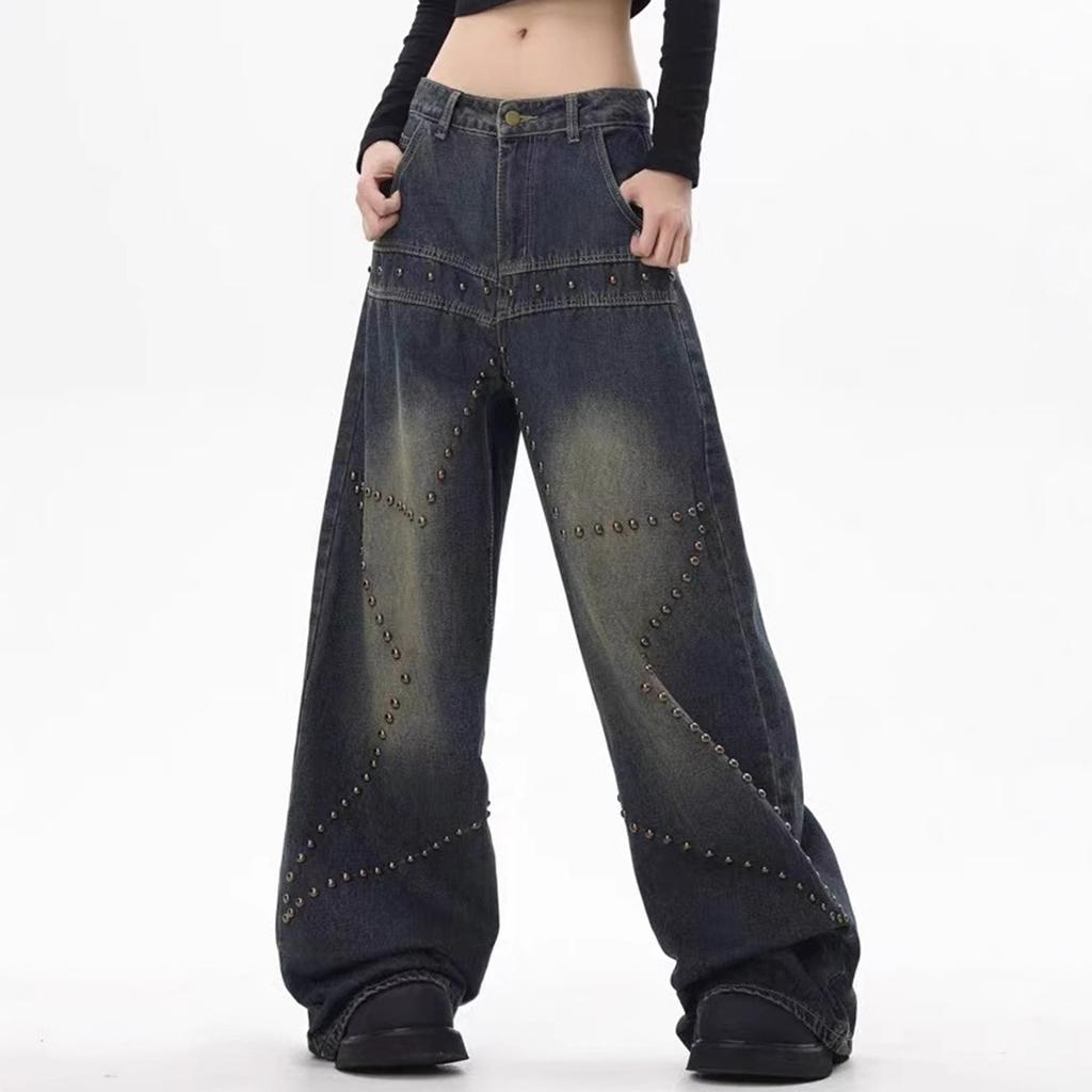 Women's High Waist Washed Women's Jeans Fashionable Versatile Straight Leg Pants