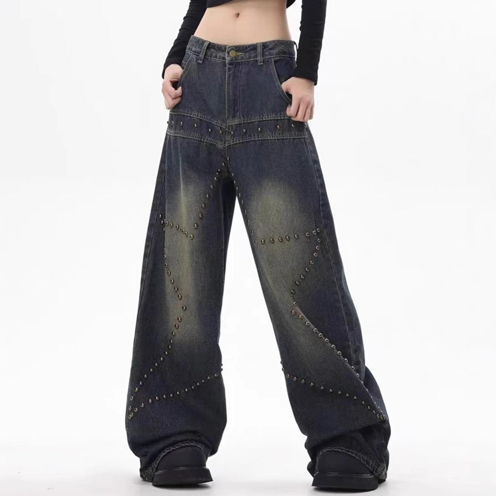 

Women s High Waist Washed Women s Jeans Fashionable Versatile Straight Leg Pants XXL